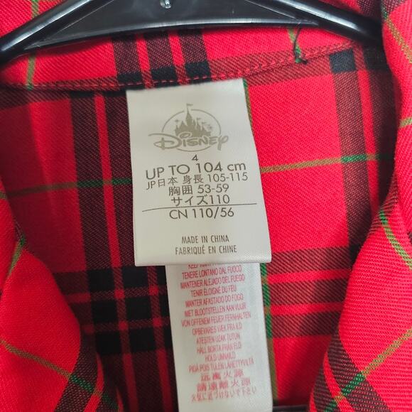Disney Christmas red and black plaid mickey pajama top Kids size 4 pj shirt - Picture 3 of 5